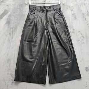 Zara Pants Womens Blogger Favorite Black Faux Leather Wide Leg Culottes Pants